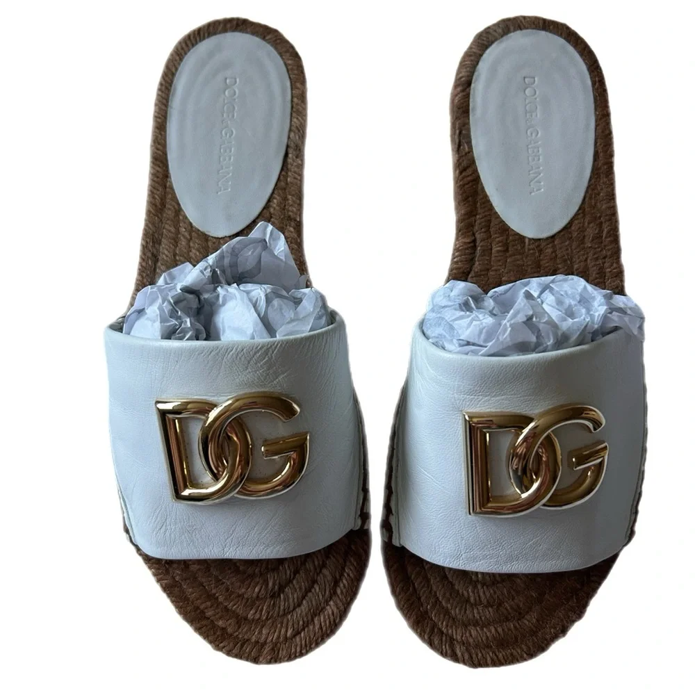 Dolce & Gabbana White and Gold Logo Sandals - Picture 3 of 6